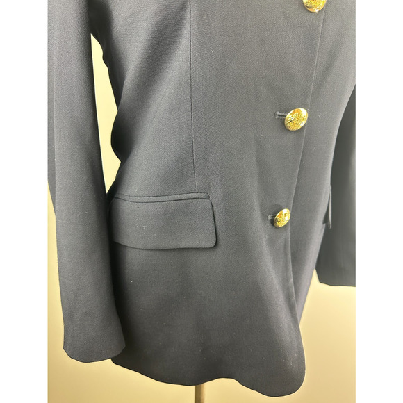 *Flaw Lauren Ralph Lauren Crown Crest 100% Wool Blazer Jacket Navy Womens Size 6 - Picture 9 of 16